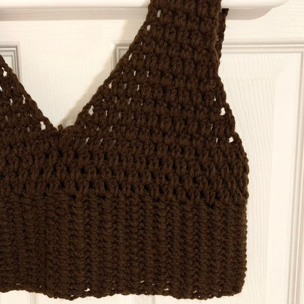 HANDMADE CROCHET BROWN CROP TOP